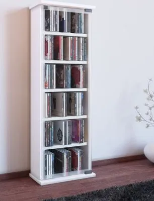 Produktbild von VCM CD Regal Holz | CD Schrank mit ESG-Sicherheitsglastüren für 204 CDs oder 72 DVDs | Maße: H. 92 x B. 31 x T. 18 cm | Blu ray Regal | CD Regal - Classic