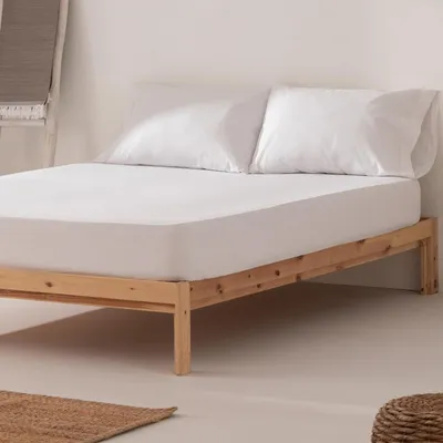Produktbild von Spannbettlaken, 90 x 200 x 30 cm, 100 % Baumwolle, atmungsaktiv, verstellbar, Weiß