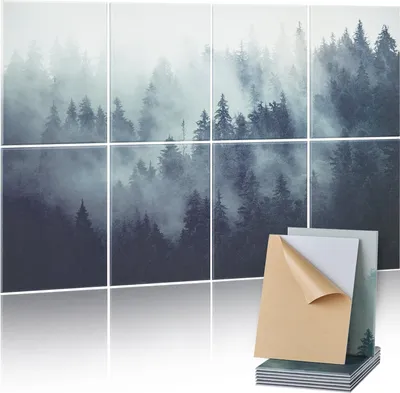Image de VEVOR Panneau Acoustique, Lot de 8, Mousse Acoustique Mural Autocollant 40x30x1 cm Panneaux Insonorisants Fibre de Polyester, Isolation Phonique Décorative pour Maison, Studio, Bureau, Motif Forêt