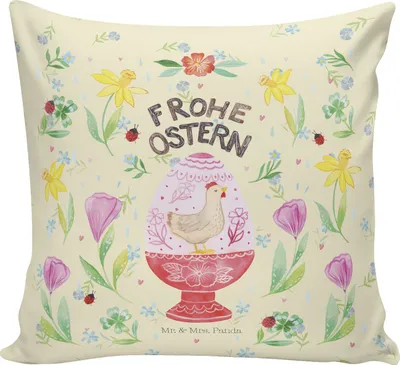 Produktbild von Mr. & Mrs. Panda Dekokissen Ostern Ei - Blumig - Geschenk, Kissen 40x40, Sofa, Kuschelkissen, bedruckt, Kuschel