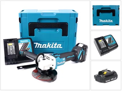 Zdjęcie produktu dla Makita DGA 504 RY1J akumulatorowa szlifierka kątowa 18V 125mm bezszczotkowa + 1x akumulator 1.5Ah + ładowarka + Makpac