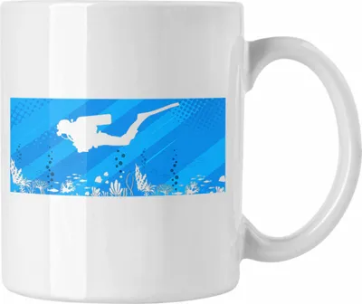 Produktbild von Trendation - Taucher Grafik Tasse Geschenk für Tauchlehrer Geschenkidee Lustig Tauchen Tauchsport Blau (Weiß)