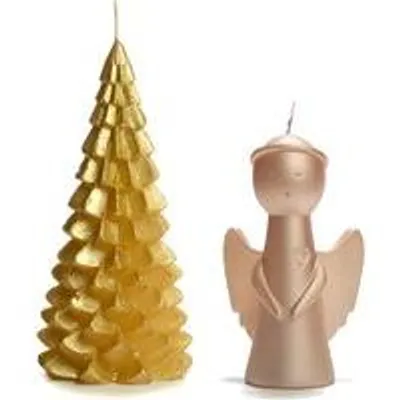 Cactula Weihnachtskerzen-Set – Weihnachtsbaum und Engel – Gold Rose Gold – 2 Stück