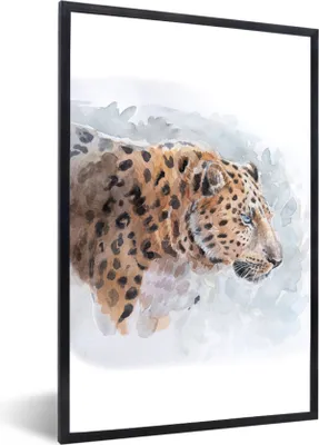 Produktbild von MuchoWow® Gerahmtes Poster Leopard - Aquarell - Tiere 20x30 cm - Poster mit Schwarzem Bilderrahmen Wandposter Rahmen Foto Bilder - Drucken - Bilder Poster im Rahmen