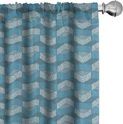 Image de ABAKUHAUS Rideaux rétro, voilages, motif bohème ethnique mexicain de style ikat avec éléments géométriques, 2 pièces 75 x 225 cm, bleu taupe blanc
