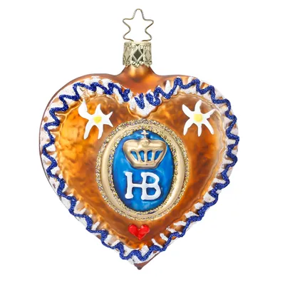 Produktbild von Christbaumschmuck Anhänger Glas Lebkuchenherz 9cm Braun Blau