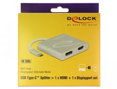 Image de Delock 87716 - 0,1 m - USB C - HDMI + DisplayPort - Mâle - 2560 x 1440 pixels - 2160p