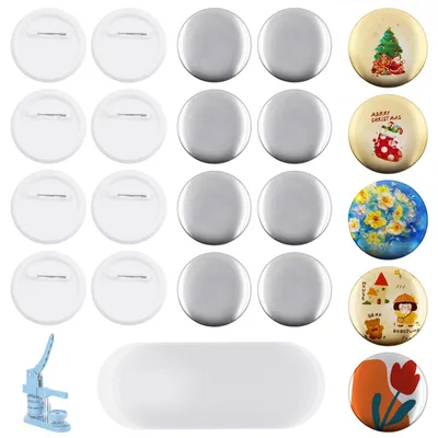 100 Blanko Button Badges, 58 mm, rund, DIY Anstecker, Metall & Kunststoff, weiß