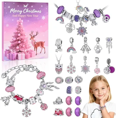 Produktbild von Adventskalender 2025 Mädchen mit 24 Schmuck Überraschungen, DIY Armbänder & Halsketten, Weihnachtskalender Geschenk Kinder 6–13 Jahre