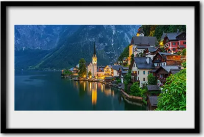 Produktbild von Bild 60x40 MDF-Rahmen Wandkunst Mountain Lake Stadt in der Nacht