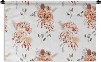 Produktbild von MuchoWow® Wandteppich Wandbehang Blumen - Blätter - Bohème - Weiß 90x60 cm Tapisserie Dekoration Wandtuch - Wandskulpturen - Bildteppich