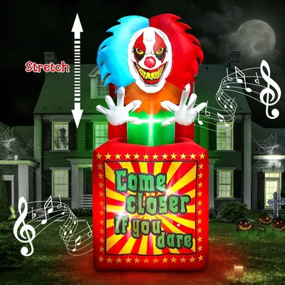Aufblasbarer Clown mit Musik, 6,6 ft, LED, Halloween-Deko