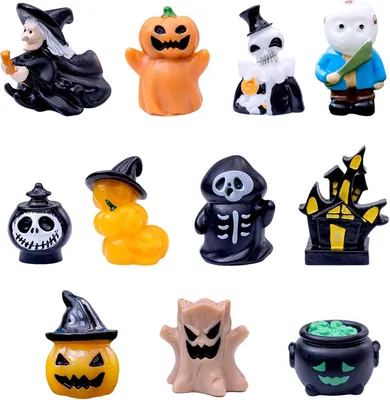 Obrázek produktu pro Miniaturní figurky na Halloween, 11 kusů, vyrobené z pryskyřice, vhodné pro dekoraci zahrady a interiéru