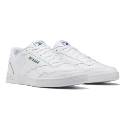 A pair of white Reebok sneakers shown from a side angle against a white background.