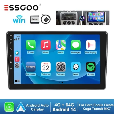 Produktbild von Autoradio für Ford Transit Focus Fiesta 9 Zoll Touchscreen Android 14 GPS Navigation Carplay Android Auto Freisprecheinrichtung 4GB RAM 64GB Speicher