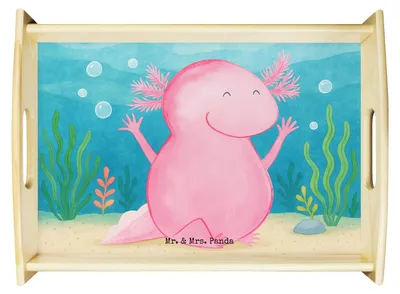 Produktbild von Mr. & Mrs. Panda Servier Tablett Axolotl Hurra Design - Weiß - Geschenk, Serviertablett, holz, Spaß, Deko, aus, Lurch, Motivation