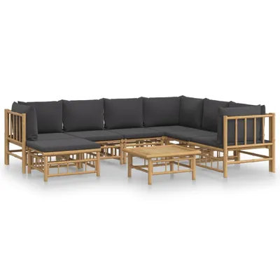Image de vidaXL Ensemble de salon de jardin 8 pièces avec coussins gris foncé en bambou