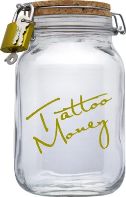 Produktbild von Spardose Geld Geschenk Ideen Tattoo Money Transparent Gold Größe XL 2 Liter