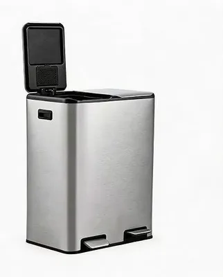 Imagen del producto de Sistema de separación de residuos de 60 litros (2 x 30 litros), cubo de pisón de acero inoxidable, cierre suave, color plateado