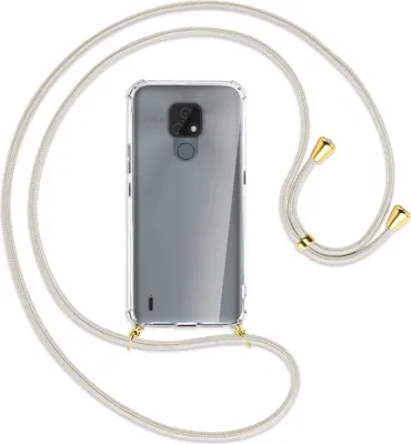 Produktbild von Handykette Backcover-Schutzhülle mit Band (Metall goldfarben) für Motorola Moto E7 - broken white