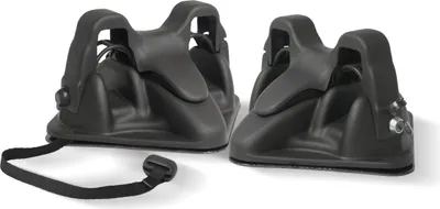 Two black ski carriers are shown on a white background.