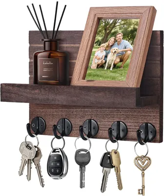 Produktbild von Schlüsselbrett mit Ablage, Holz, braun, 5 Haken, für Flur und Diele