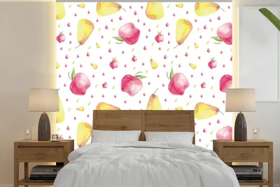 Produktbild von MuchoWow® Fototapete für Wohnzimmer oder Schlafzimmer Wandtapete Vinyl Motivtapete Birnen - Äpfel - Aquarell - 260x260 cm - Papiertapeten