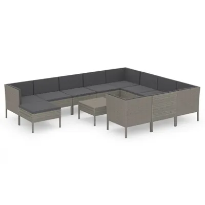 Produktbild von vidaXL 12-tlg. Garten-Lounge-Set mit Auflagen Poly Rattan Grau