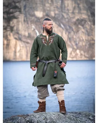 Zdjęcie produktu dla Tunika wikingów z ręcznym haftem w stylu Urnes, zielony "Snorri" L