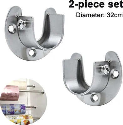 Produktbild von 2 Stück Edelstahl Rundrohr-Halterung, U-Form Stangen Flansch Set, Kleiderschrank Stangenhalter Kleiderstange Stangenhalterung Spurstangenkopf Halterung