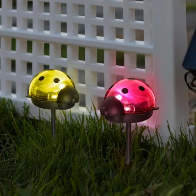 Obrázek produktu pro Solární zahradní svítidlo LED – dekorativní lampa ve tvaru berušky pro venkovní použití – červená/žlutá – 1 studená bílá LED – s kolíkem do země – automatické zapínání/vypínání – atmosférické osvětlení pro zahradu [11240B]