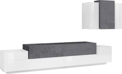 Immagine prodotto di Dmora Parete Attrezzata Alaskino 45x240x180h cm Bianco Lucido, Modulabile 10 Vani  Italy