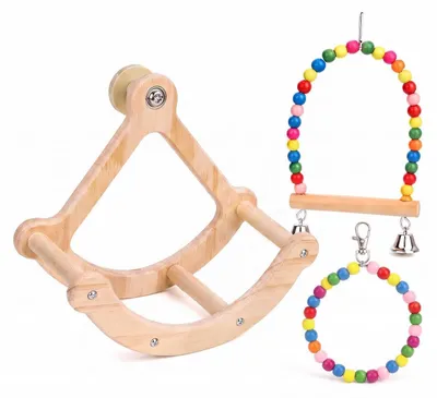 Obrázek produktu pro Houpací hračky pro ptáky, otočná houpačka z dřeva, šířka 23,37 cm
