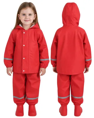 Imagen del producto de Traje de lluvia impermeable de dos piezas para niños, con bolsa de almacenamiento, color rojo