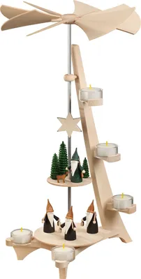 Produktbild von 2-stöckige Pyramide L-Form Bergwichtel und Jägerwichtel (50cm) von Seiffener Volkskunst
