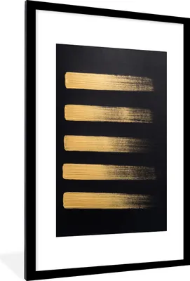 Produktbild von MuchoWow® MuchoWow® Gerahmtes Poster Goldene Streifen auf schwarzem Papier 60x90 cm - Poster mit zchwarzem Bilderrahmen - Dekoration - Wandposter Wohnzimmer - Hochwertig