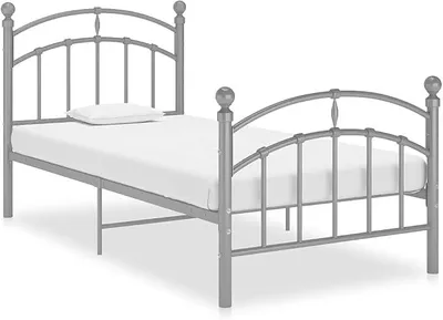 Obrázek produktu pro Rám postele šedý, kovový, 90x200 cm. Snadná montáž, moderní dvoulůžko, postel pro mládež s roštem, vhodná do ložnice nebo pokoje pro hosty
