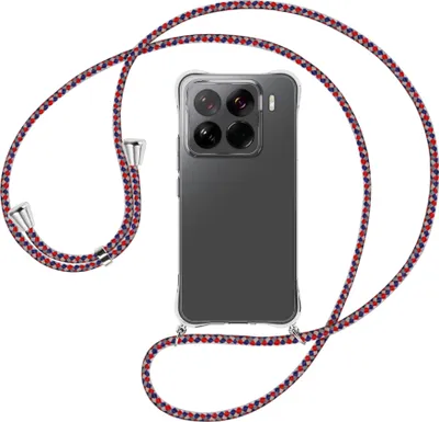 Produktbild von Handykette Backcover-Schutzhülle mit Band (Metall silberfarben) für Xiaomi 15 Pro 5G - silber/blau/rot