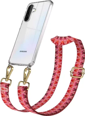 Produktbild von EAZY CASE Handykette - Verstellbarer Trageriemen kompatibel mit Samsung Galaxy A36, Handykordel mit transparenter Silikon-Hülle, Karabiner Gold, ZickZack Style, Band in Lila