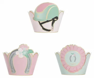 Image de 6 moules à cupcakes « Cheval » bleu + rose pastel - taille unique