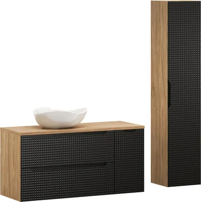 Produktbild von Badmöbel Set 2-teilig mit 120 cm Waschtisch in Eiche mit schwarz, LONDON-56-BLACK