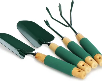 Produktbild von oCreon 4-teiliges Gartengeräteset mit Blumenkelle - Schaufel - Harke & Unkrautstecher für die Gartenarbeit