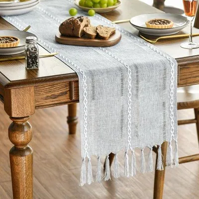 Immagine prodotto di Tovaglia in stile rustico grigia 33x183 cm, lavabile, Valentins
