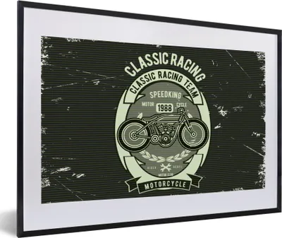 Produktbild von MuchoWow® MuchoWow® Gerahmtes Poster Motorrad - Vintage - Zeichnung 60x40 cm - Poster mit zchwarzem Bilderrahmen - Schlafzimmer - Plakat in Rahmen - Drucken