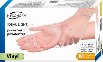 Obrázok produktu pre Hygonorm 26859 Vinylové rukavice Ideal Light transparentné veľkosť 8/M bez púdru(T)
