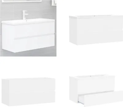 Produktbild von vidaXL Waschbeckenunterschrank mit Einbaubecken Weiß Holzwerkstoff - Waschbeckenunterschrank Mit Waschbecken - Waschbeckenunterschränke Mit Waschbecken - Waschbeckenunterschrank - Waschbeckenunterschränke