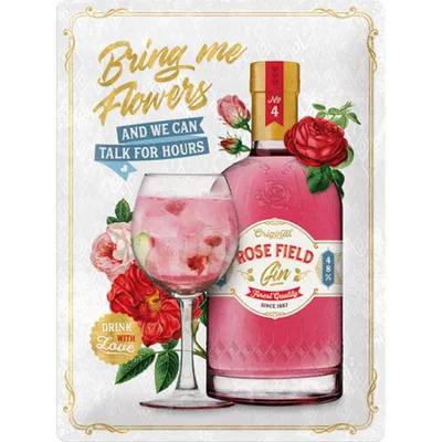 Produktbild von Nostalgic-Art - Blechschild 30 x 40 cm - Open Bar - Pink Gin Flowers