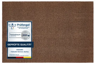 Baumwoll-Fußmatte in Braun, ca. 60 x 100 cm, mit Testsiegel – Blattschuss.

