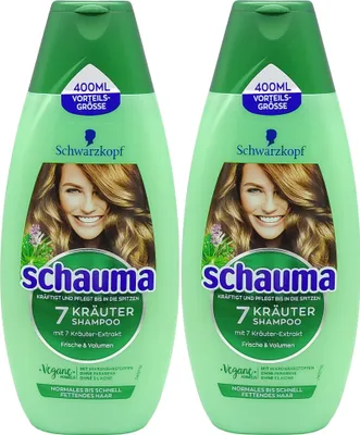 Produktbild von 2x Schauma Shampoo 7 Kräuter 400ml normales fettiges Haar ohne Parabene Silikone