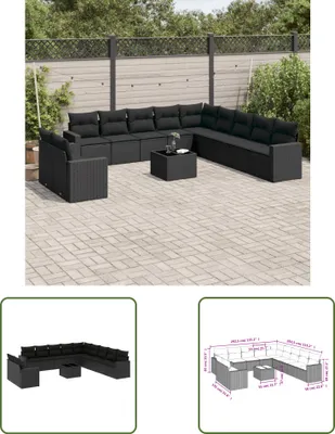 Produktbild von The Living Store 12-tlg. Garten-Sofagarnitur mit Kissen Schwarz Poly Rattan